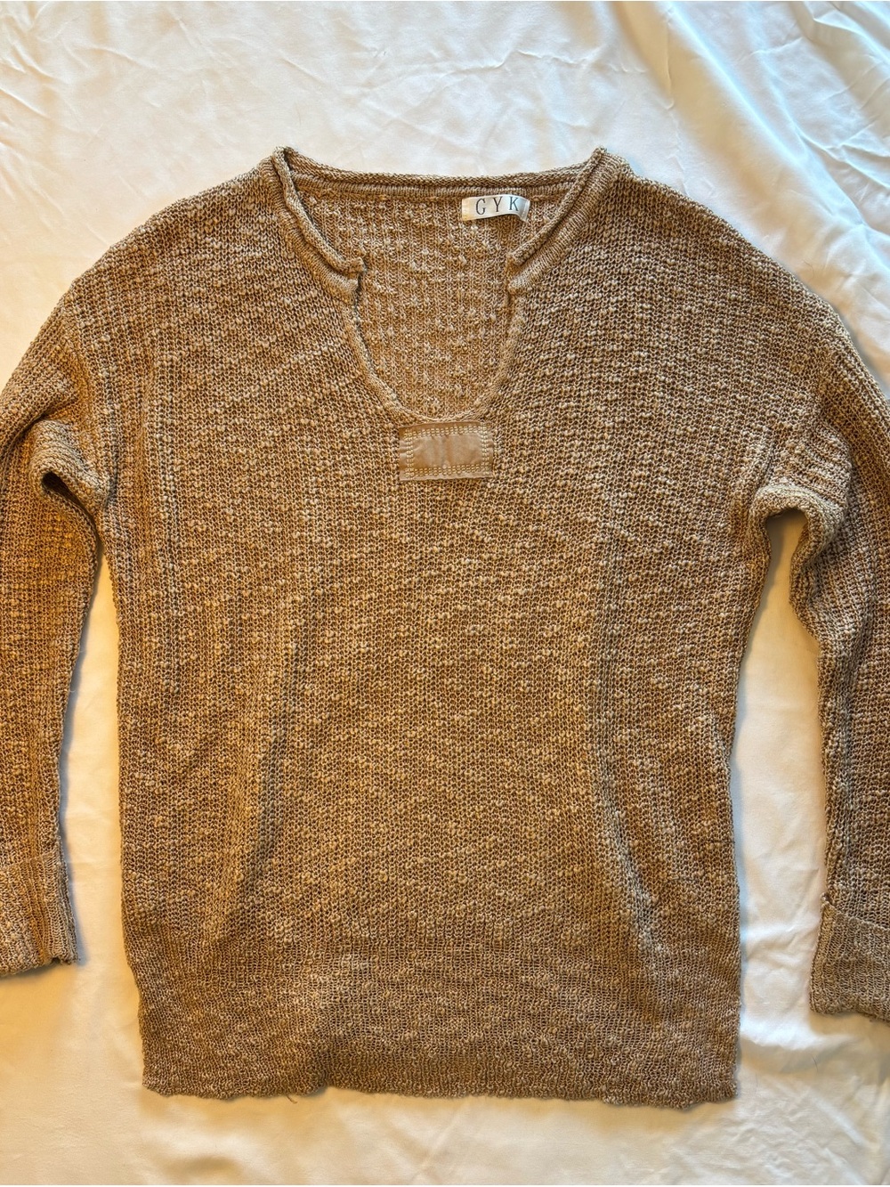 Women's V-Neck Lightweight Knit Sweater in Tan